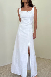 Linen Cotton Sleeveless Midi Slit Dress