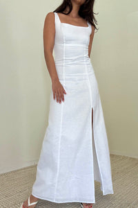 Linen Cotton Sleeveless Midi Slit Dress