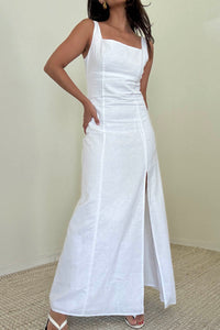 Linen Cotton Sleeveless Midi Slit Dress