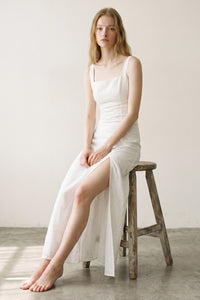 Linen Cotton Sleeveless Midi Slit Dress