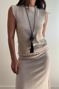 Knit Frayed Detail Top Maxi Skirt Set