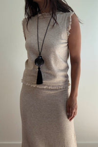 Knit Frayed Detail Top Maxi Skirt Set