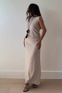 Knit Frayed Detail Top Maxi Skirt Set