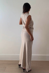 Knit Frayed Detail Top Maxi Skirt Set