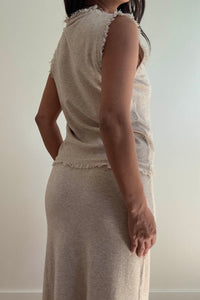 Knit Frayed Detail Top Maxi Skirt Set
