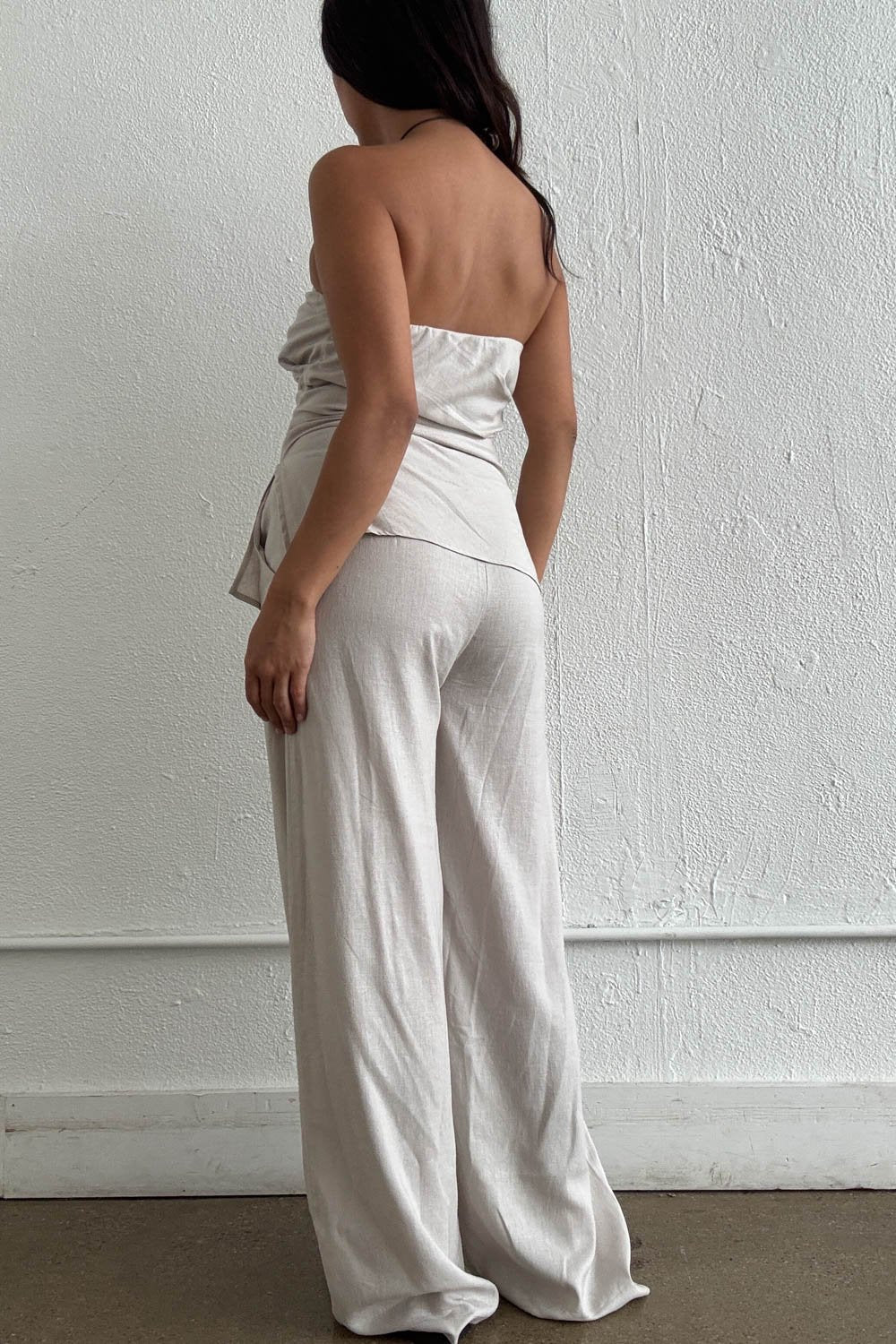 Strapless Gathered Top Wide Leg Set