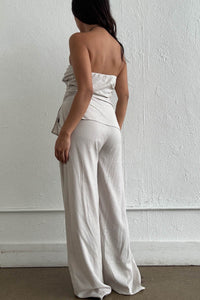 Strapless Gathered Top Wide Leg Set