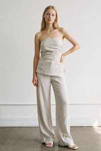 Strapless Gathered Top Wide Leg Set