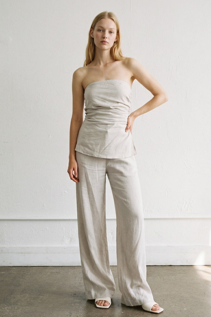 Strapless Gathered Top Wide Leg Set