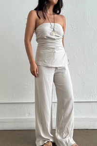 Strapless Gathered Top Wide Leg Set