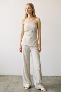 Strapless Gathered Top Wide Leg Set