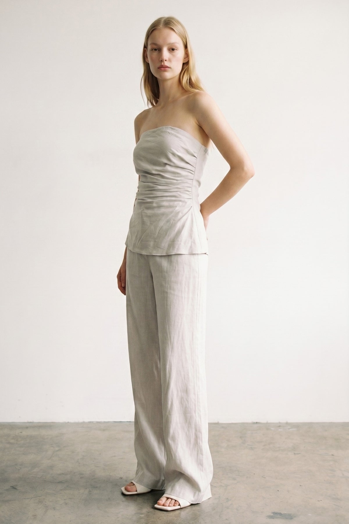 Strapless Gathered Top Wide Leg Set