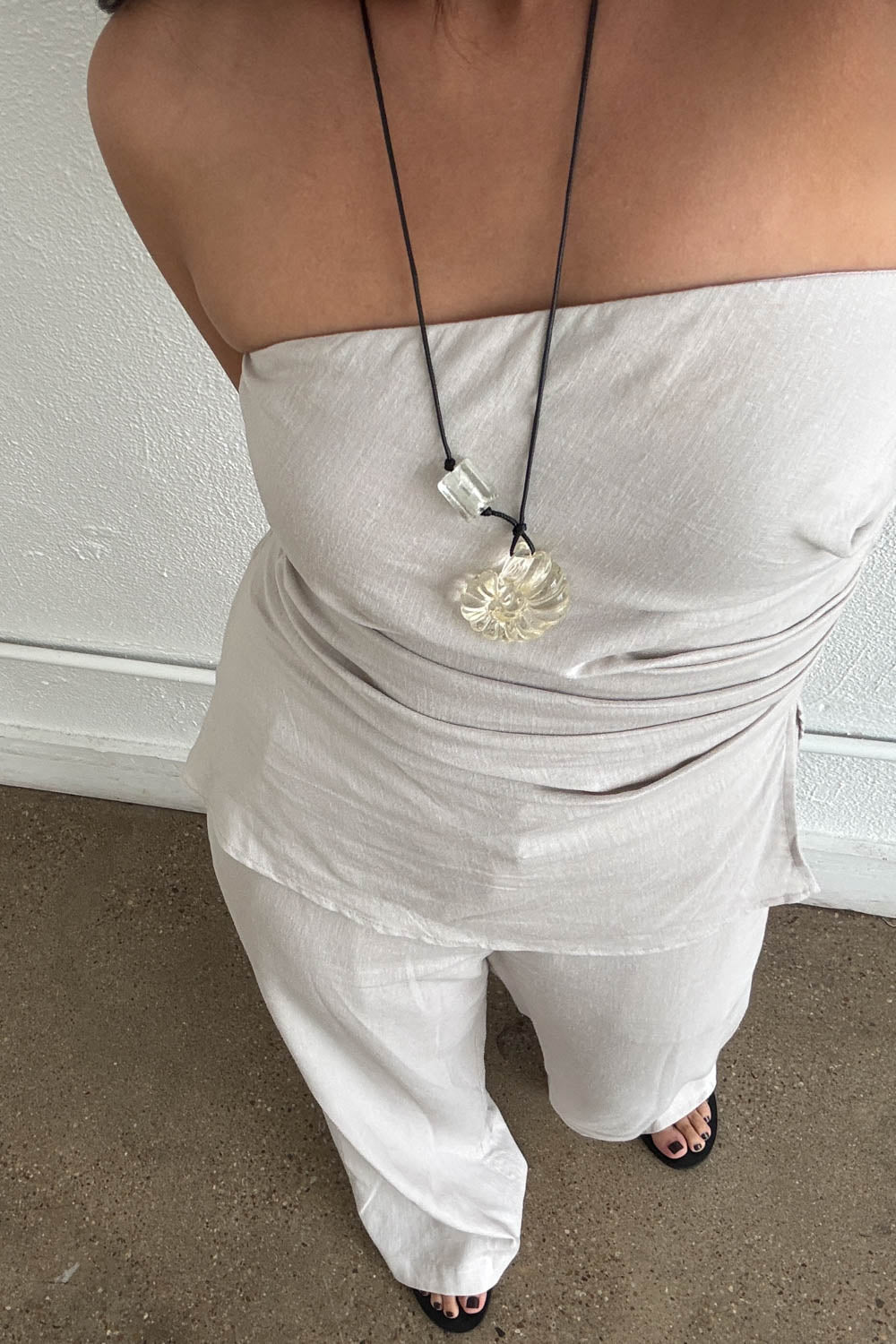 Strapless Gathered Top Wide Leg Set