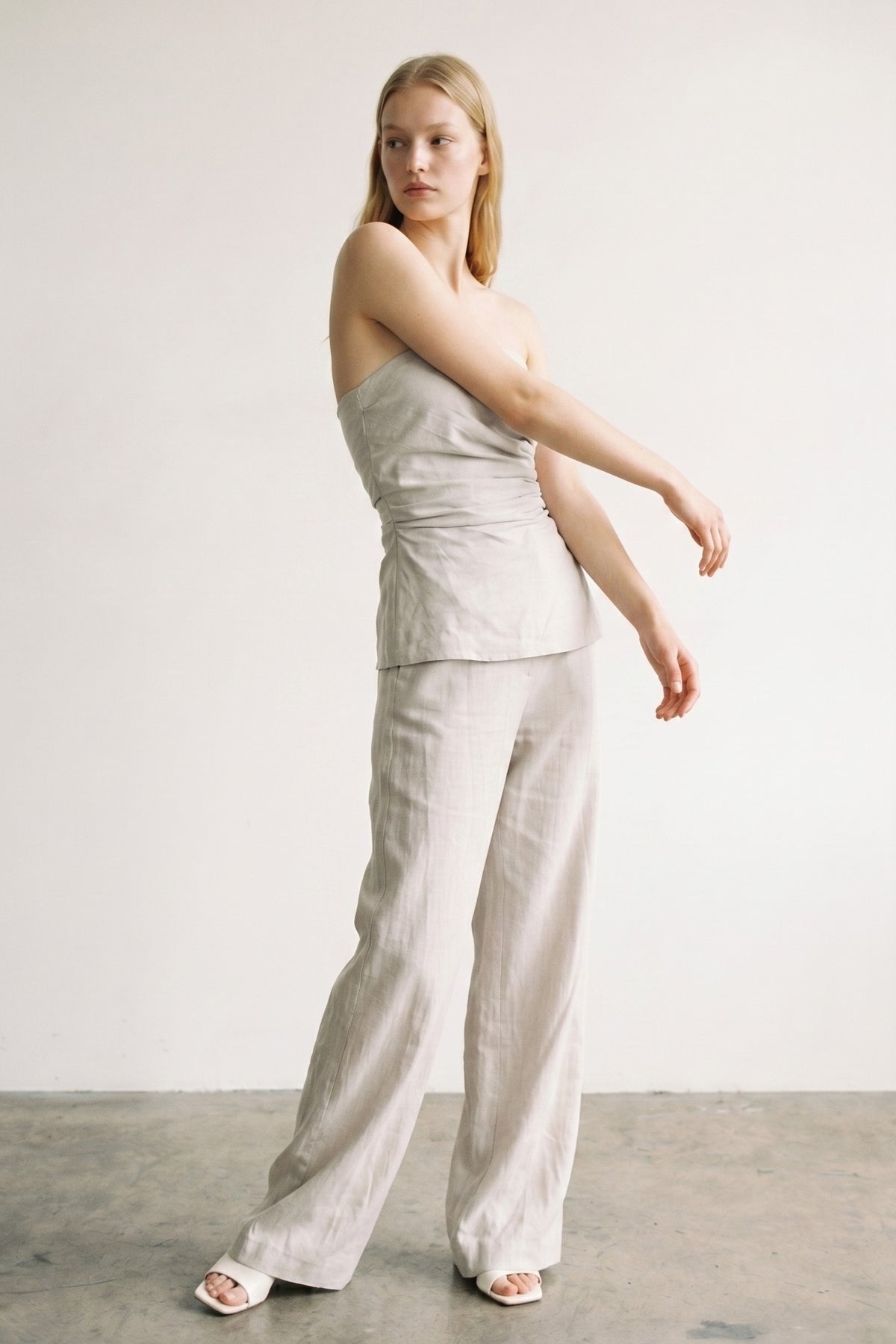 Strapless Gathered Top Wide Leg Set