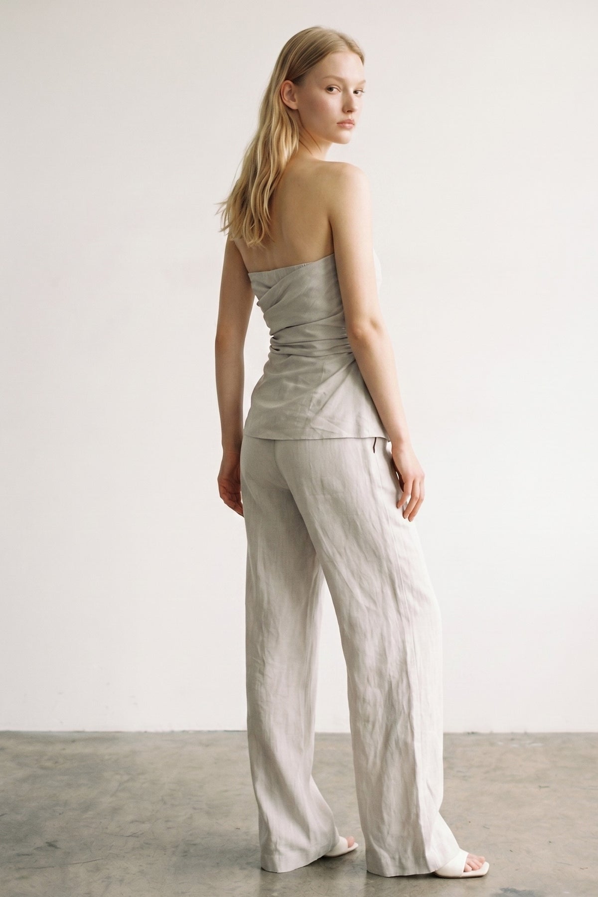Strapless Gathered Top Wide Leg Set
