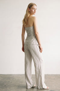 Strapless Gathered Top Wide Leg Set