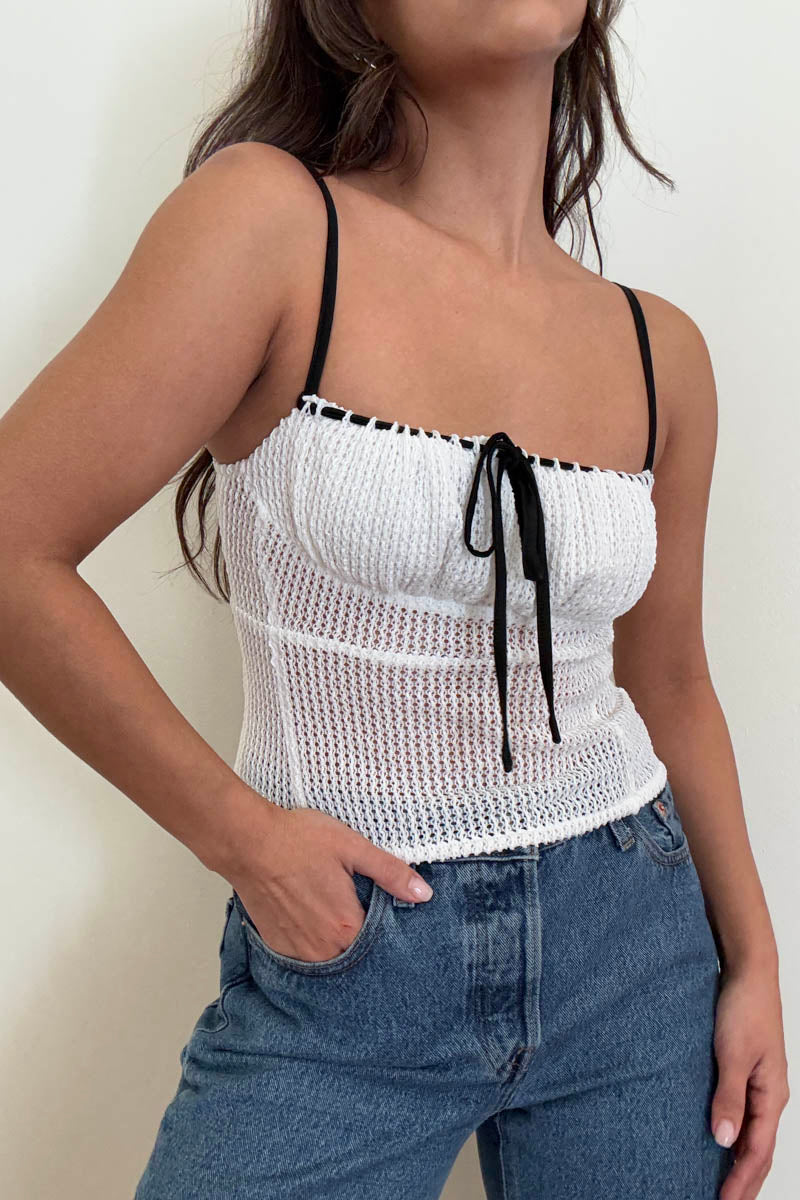 Ribbon Contrast Spaghetti Strap Cami Top