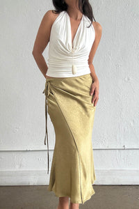 Satin Side Tie Midi Wrap Skirt