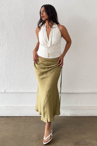 Satin Side Tie Midi Wrap Skirt