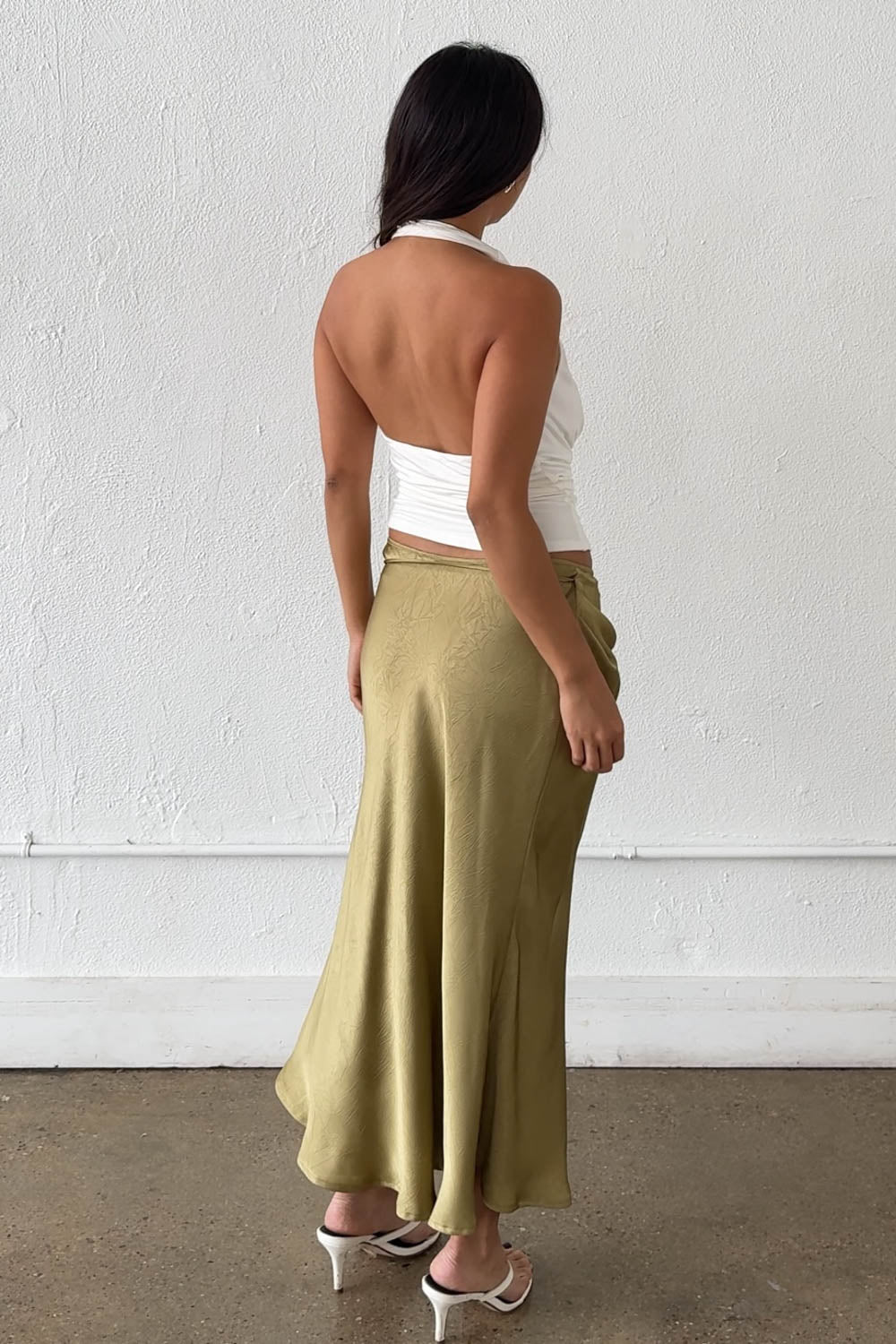 Satin Side Tie Midi Wrap Skirt