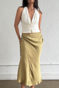 Satin Side Tie Midi Wrap Skirt