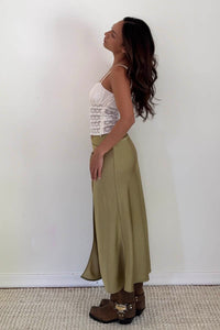 Satin Side Tie Midi Wrap Skirt