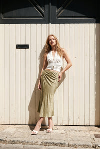 Satin Side Tie Midi Wrap Skirt