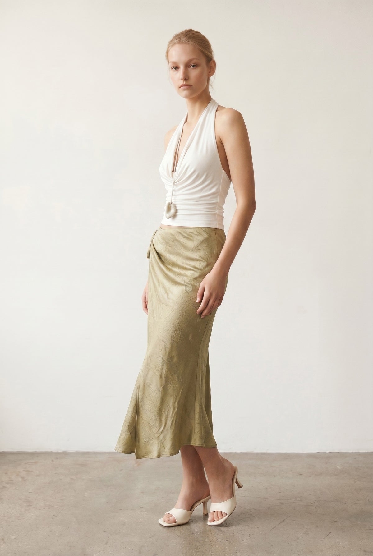 Satin Side Tie Midi Wrap Skirt