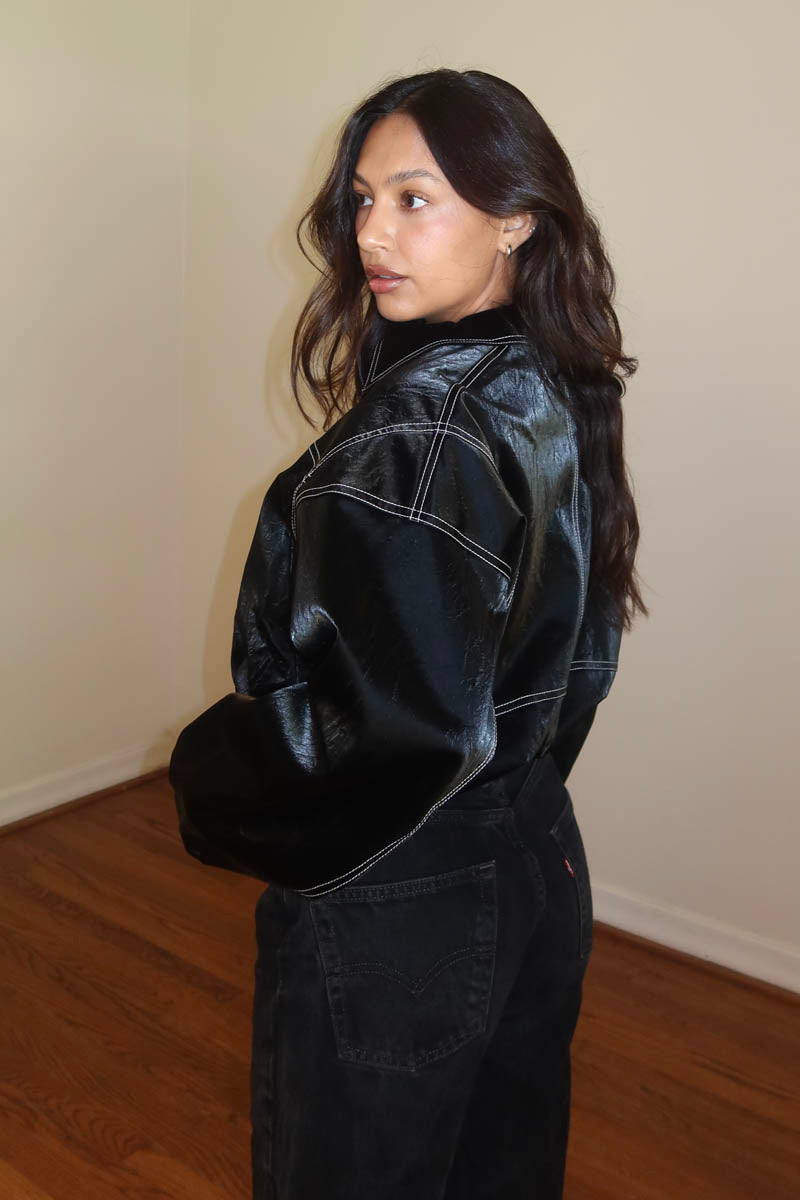 Faux Leather Oversized Jacket