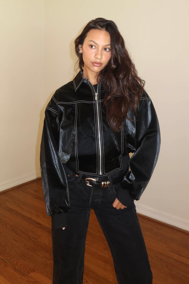 Faux Leather Oversized Jacket