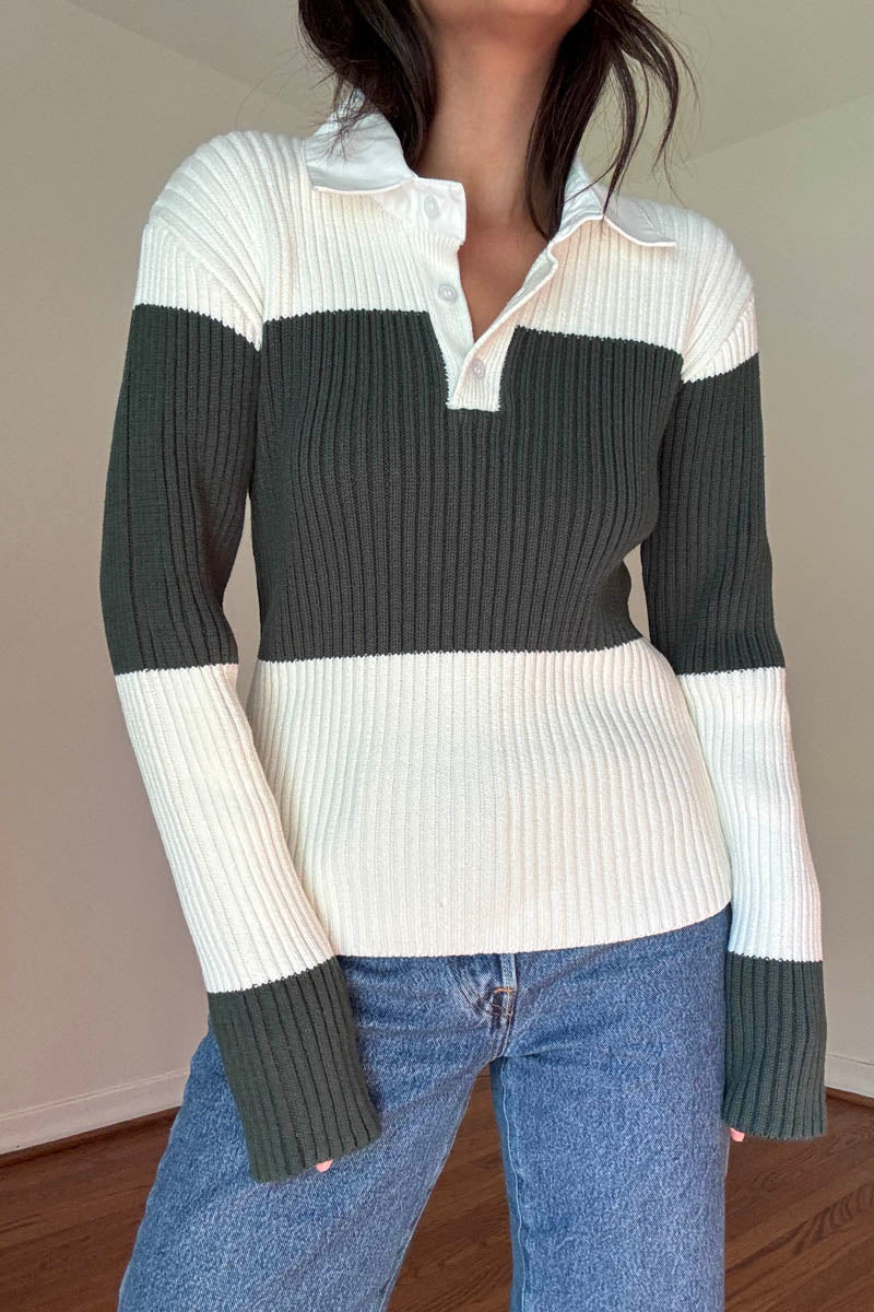 Collared Shirt Stripe Sweater