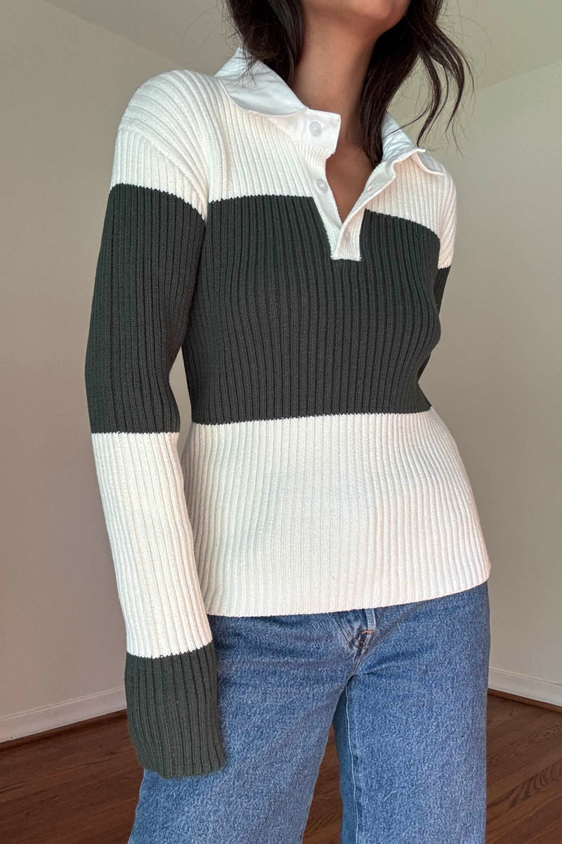 Collared Shirt Stripe Sweater