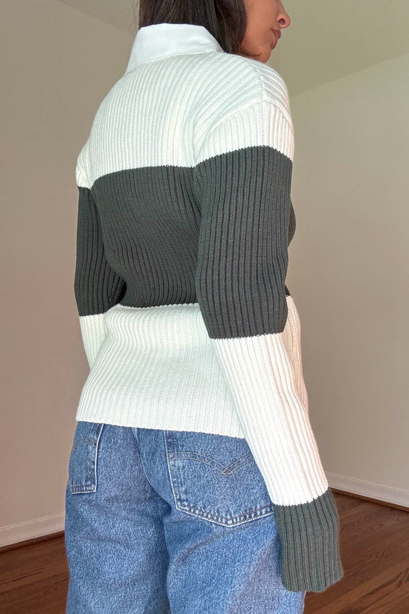 Collared Shirt Stripe Sweater