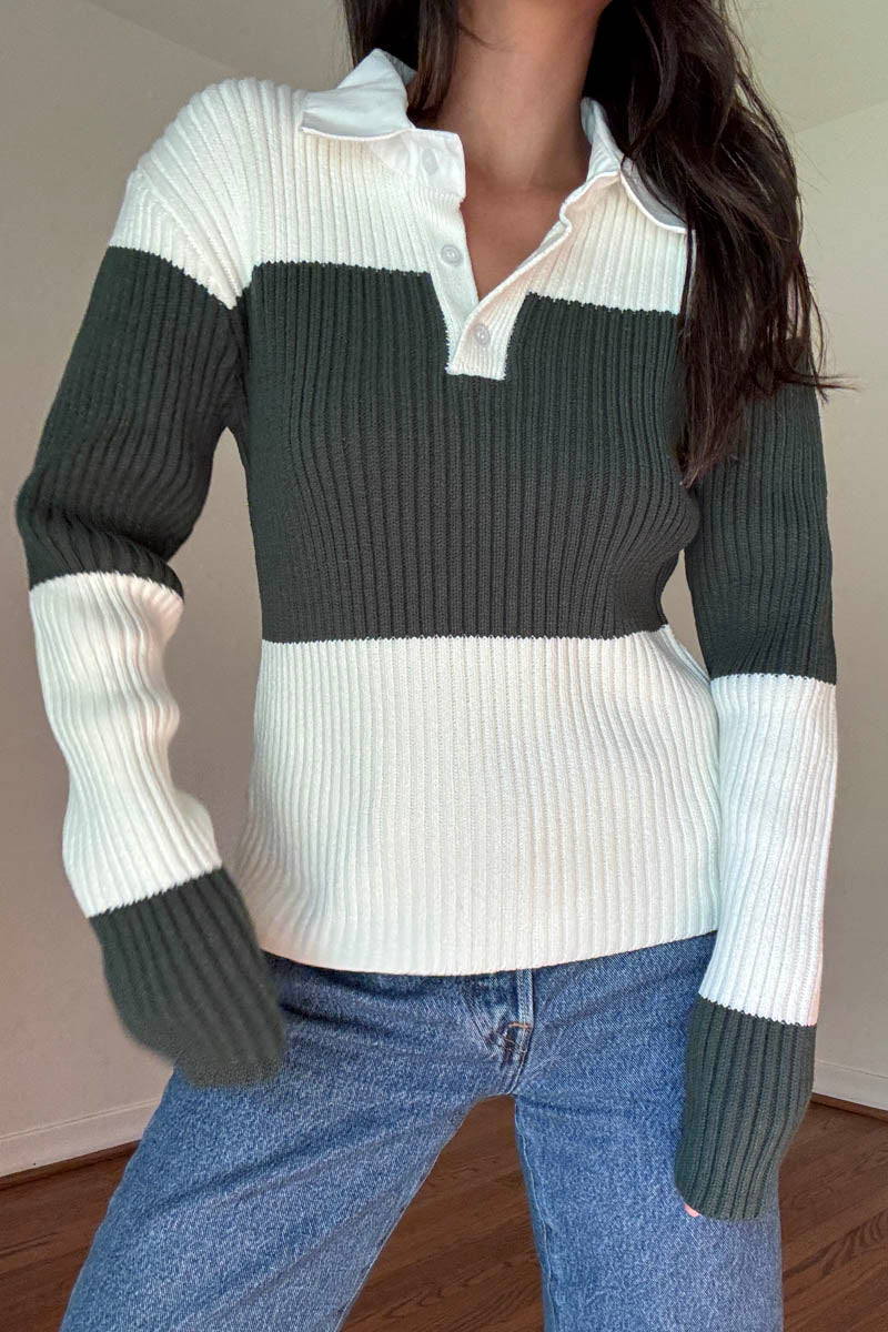 Collared Shirt Stripe Sweater