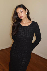 Checkered Knit Bodycon Maxi Dress