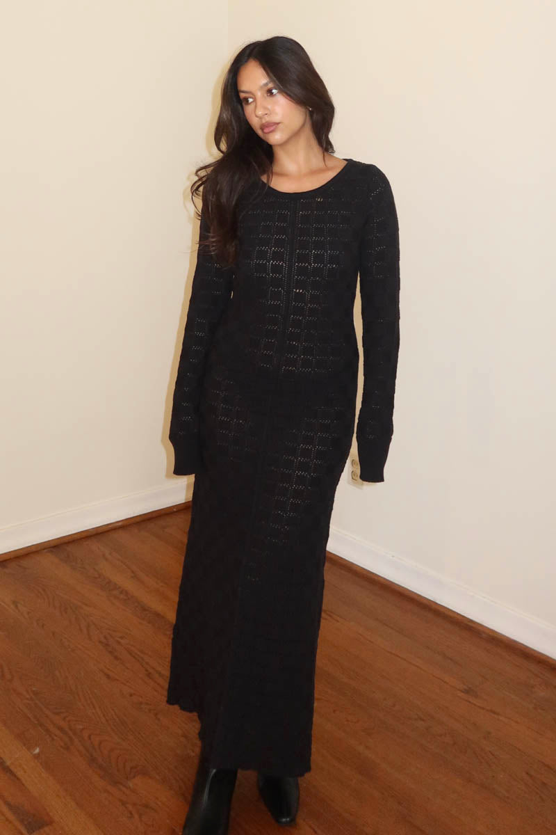 Checkered Knit Bodycon Maxi Dress