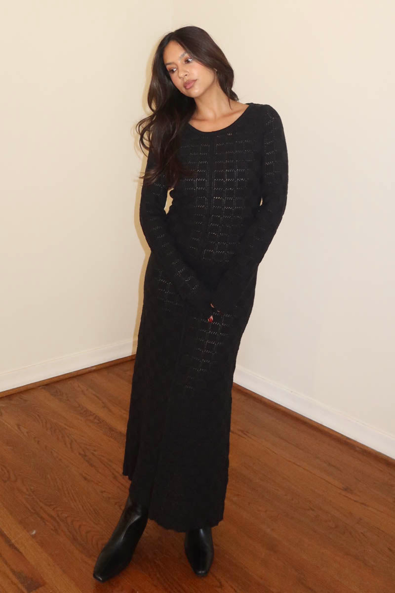 Checkered Knit Bodycon Maxi Dress