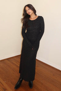 Checkered Knit Bodycon Maxi Dress
