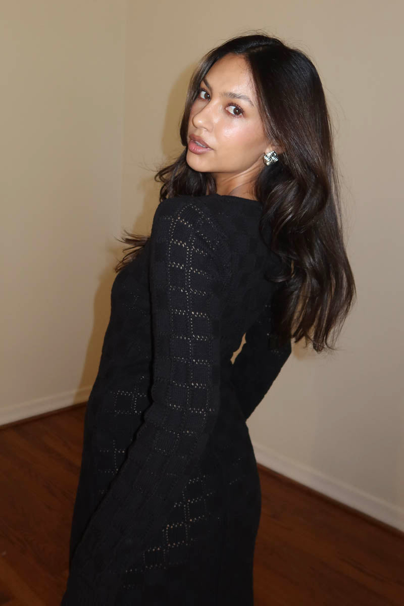 Checkered Knit Bodycon Maxi Dress