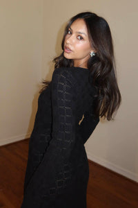 Checkered Knit Bodycon Maxi Dress