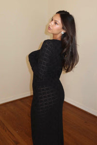 Checkered Knit Bodycon Maxi Dress