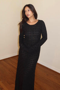 Checkered Knit Bodycon Maxi Dress