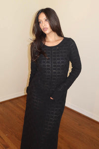 Checkered Knit Bodycon Maxi Dress