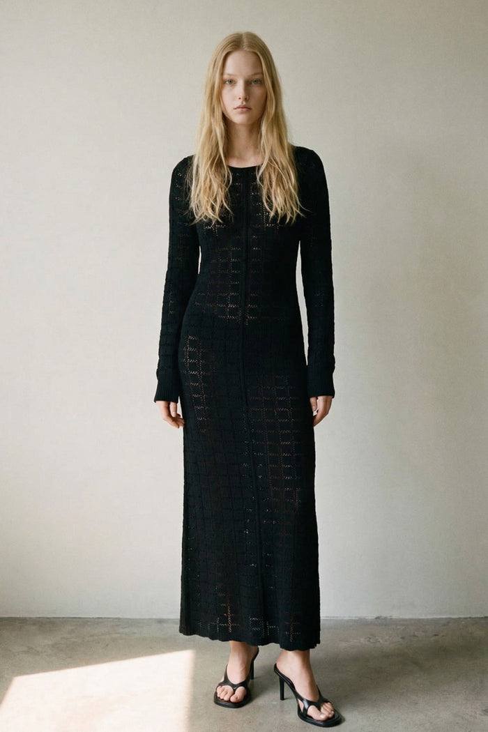 Checkered Knit Bodycon Maxi Dress