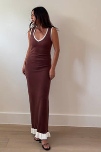 Knit V-Neck Frill Hem Maxi Dress