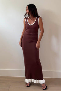 Knit V-Neck Frill Hem Maxi Dress