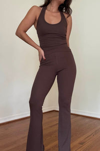 Ribbed Knit Halter Top Flare Pants Set