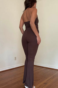 Ribbed Knit Halter Top Flare Pants Set