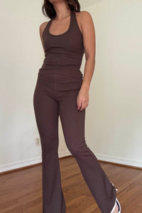 Ribbed Knit Halter Top Flare Pants Set