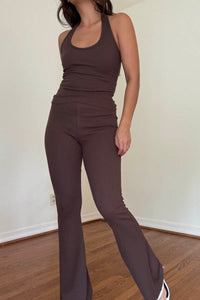 Ribbed Knit Halter Top Flare Pants Set